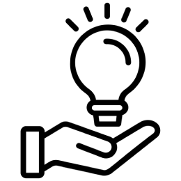 Living Clean Recovery, LLC Outlined icon of a hand holding a light bulb with rays, symbolizing an idea or innovation.