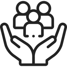 Living Clean Recovery, LLC Icon of two open hands supporting three people, symbolizing care or support.